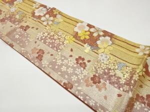 紙布桜に櫛・簪・市松模様織出し袋帯